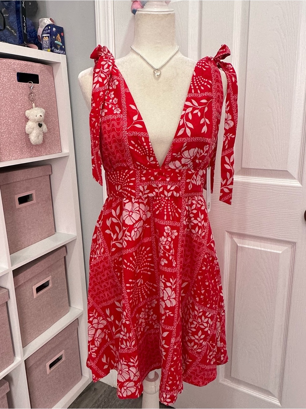 House of Harlow 1960 Red Bandana Print Dress Women Size Medium Linen Rayon Blend